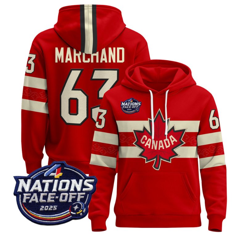 Men's Brad Marchand Hoodie #63 Canada 4 Nations Face-Off 2025 Pullover V2 Red