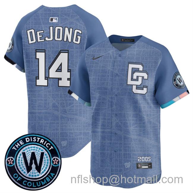 Men's Washington Nationals #14 Paul DeJong Blue 2025 City Connect Limited Stitched Baseball Jersey