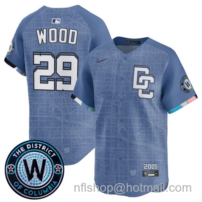 Youth Washington Nationals #29 James Wood Blue 2025 City Connect Limited Stitched Baseball Jersey