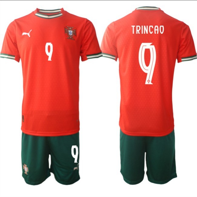 Men's Portugal Team #9 Trincão 2025 Red Home Soccer Jersey Suit