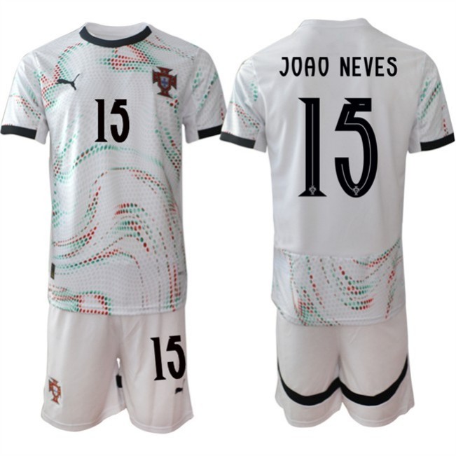Men's Portugal Team #15 João Neves 2025 White Away Soccer Jersey Suit