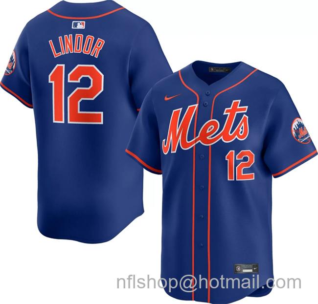 Men's New York Mets #12 Francisco Lindor Royal 2024 Alternate Limited Stitched Baseball Jersey