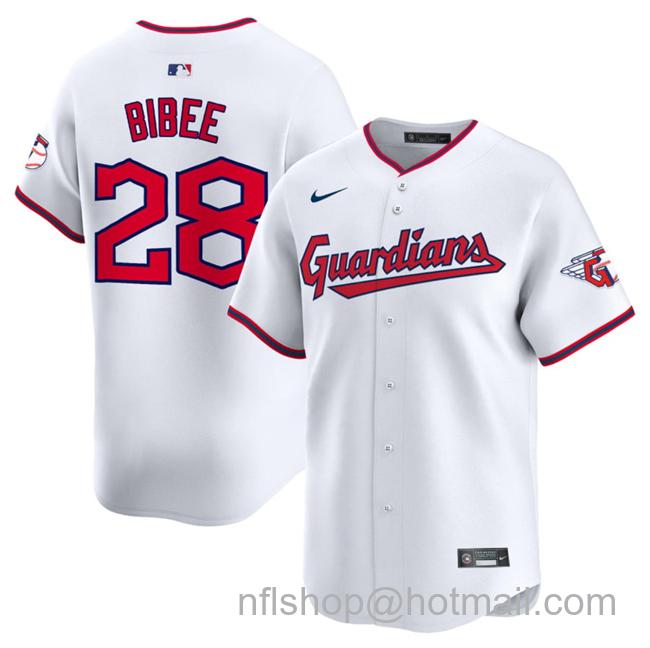 Men's Cleveland Guardians #28 Tanner Bibee White Home Limited Stitched Baseball Jersey