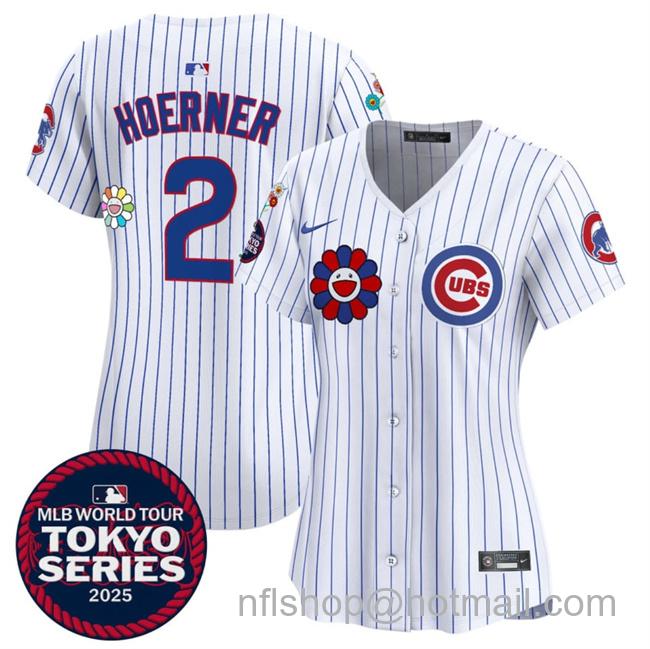 Women's Chicago Cubs #2 Nico Hoerner White 2025 Tokyo Series Limited Stitched Baseball Jersey