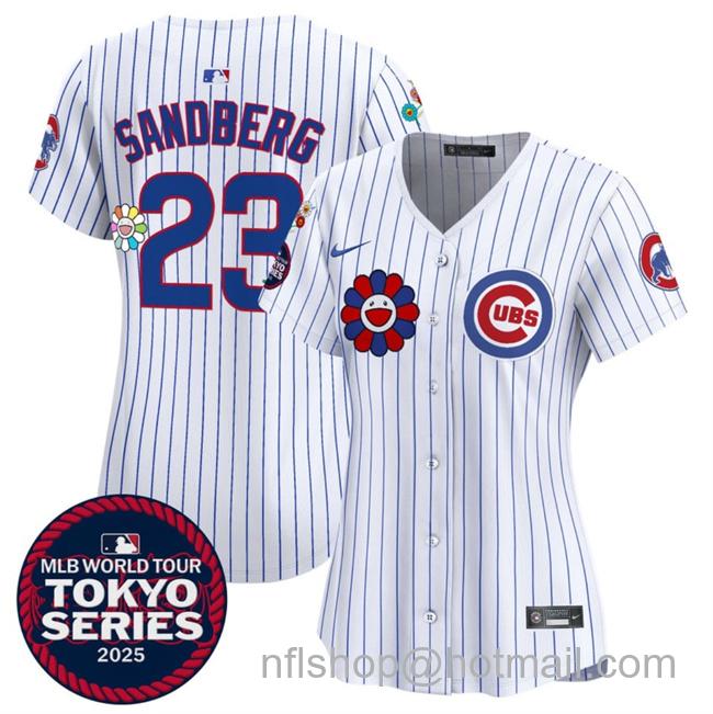 Women's Chicago Cubs #23 Ryne Sandberg White 2025 Tokyo Series Limited Stitched Baseball Jersey