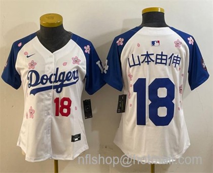 Youth Los Angeles Dodgers #18 山本由伸 White Royal 2025 Tokyo Series Limited Stitched Baseball Jersey