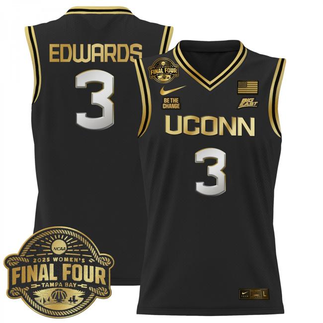Women's Nike Aaliyah Edwards Jersey #3 UConn Huskies 2025 NCAA Women's Basketball Big East Final Four Patch Black Gold