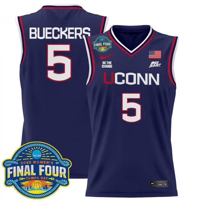 Women's Nike Paige Bueckers Jersey #5 UConn Huskies 2025 NCAA Women's Basketball Big East Final Four Patch Navy