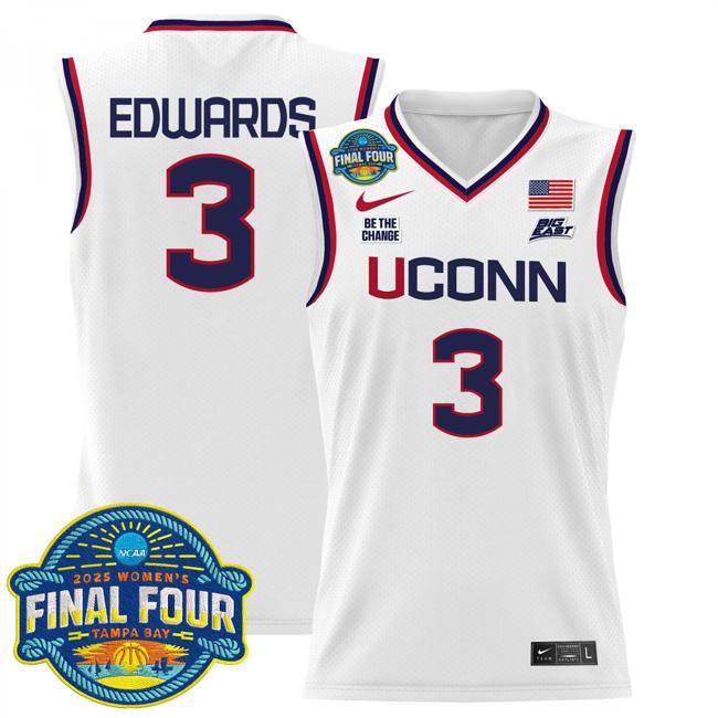 Women's Nike Aaliyah Edwards Jersey #3 UConn Huskies 2025 NCAA Women's Basketball Big East Final Four Patch White