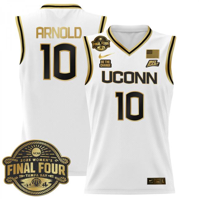 Women's Nike KK Arnold Jersey #10 UConn Huskies 2025 NCAA Women's Basketball Big East Final Four Patch White Gold
