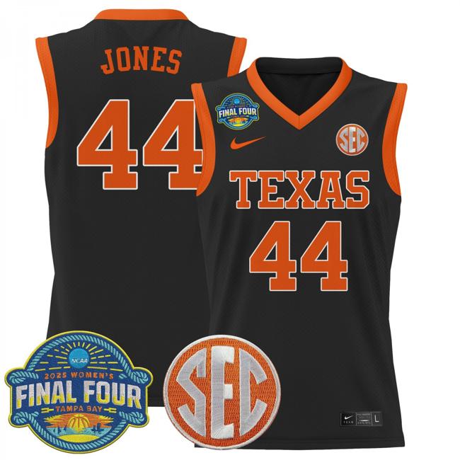 Women's Nike Taylor Jones Jersey #44 Texas Longhorns 2025 NCAA Women's Basketball Sec Final Four Patch Black