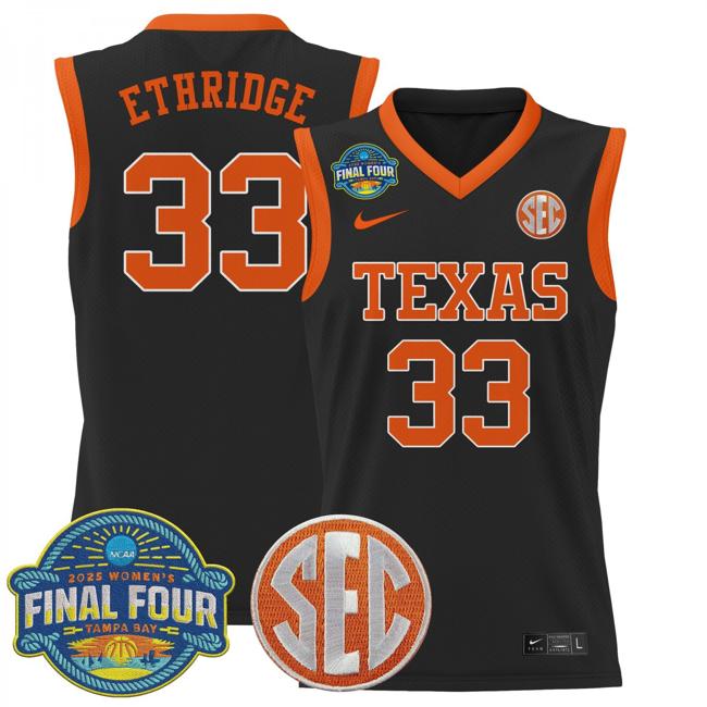Women's Nike Kamie Ethridge Jersey #33 Texas Longhorns 2025 NCAA Women's Basketball Sec Final Four Patch Black