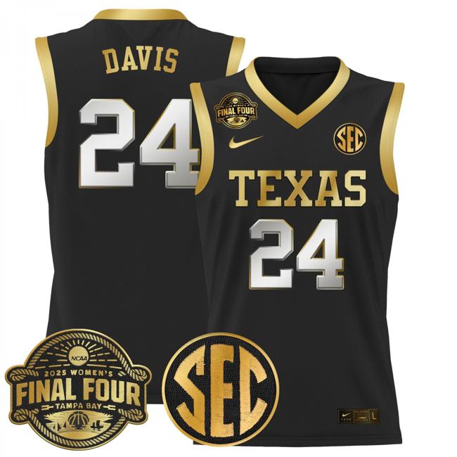 Women's Nike Clarissa Davis Jersey #35 Texas Longhorns 2025 NCAA Women's Basketball Sec Final Four Patch Black Gold