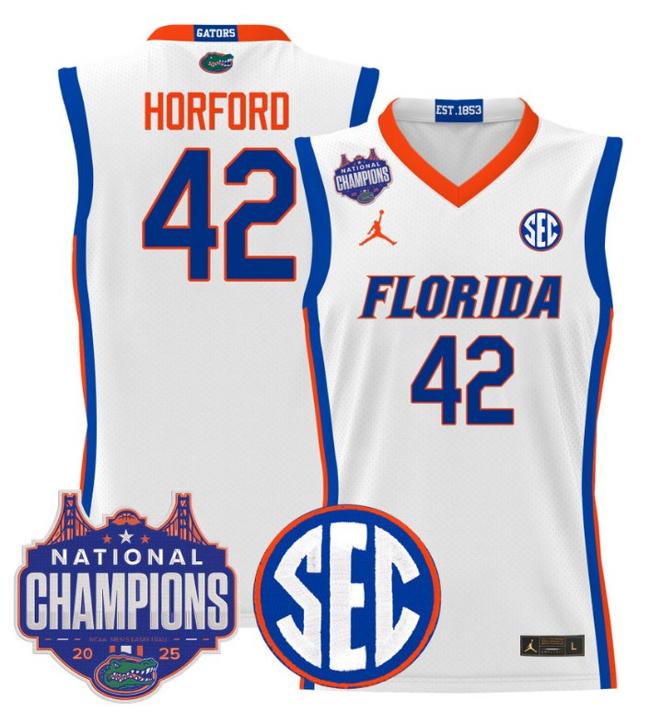 Men's Jordan Brand Al Horford #42 Florida Gators 2025 NCAA Men's Basketball National Champions Patch White Stitched Jersey