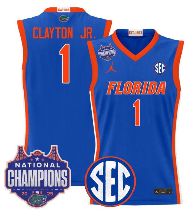 Men's Jordan Brand Walter Clayton Jr #1 Florida Gators 2025 NCAA Men's Basketball National Champions Royal Stitched Jersey