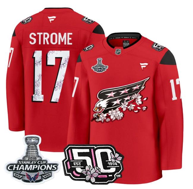 Men's Dylan Strome #17 Washington Capitals 50th 2018 Stanley Cup Champions Patch Red Stitched NHL Jersey