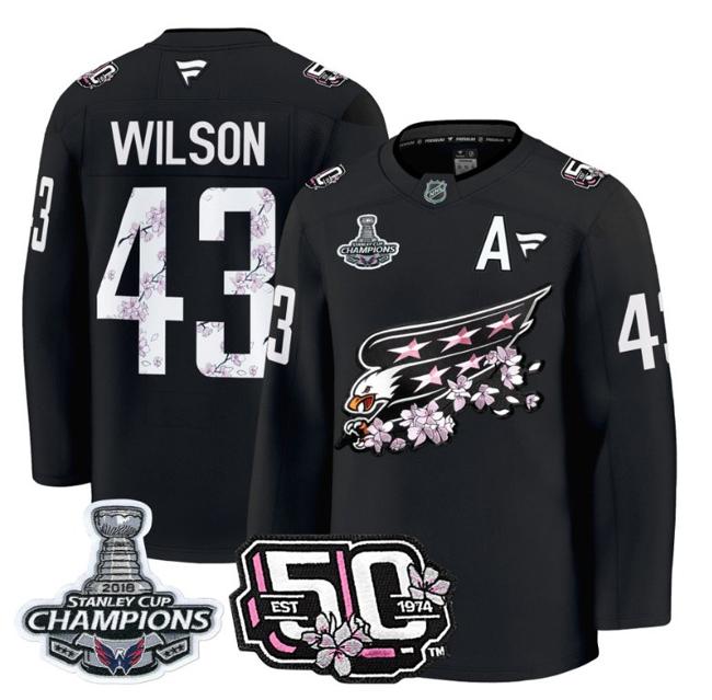 Men's Tom Wilson #43 Washington Capitals 50th 2018 Stanley Cup Champions Patch Black Stitched NHL Jersey