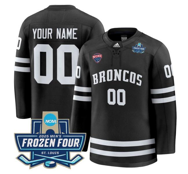 Custom adidas Western Michigan Broncos 2025 NCAA Men's Hockey Frozen Four Patch Stitched Jersey Black