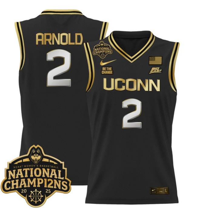 Women's Nike KK Arnold Jersey #2 UConn Huskies 2025 NCAA Women's Basketball National Champions Patch Black Gold