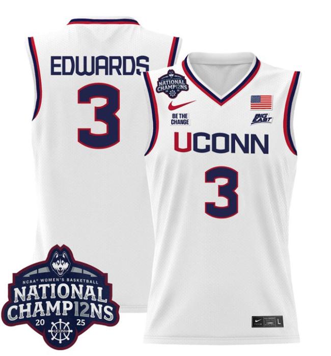 Women's Nike Diana Taurasi Jersey #3 UConn Huskies 2025 NCAA Women's Basketball National Champions Patch White