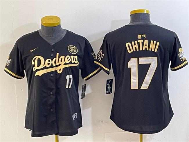 Youth Los Angeles Dodgers #17 Shohei Ohtani Black Gold 2024 World Series With Fernando Patch Vapor Limited Stitched Baseball Jersey