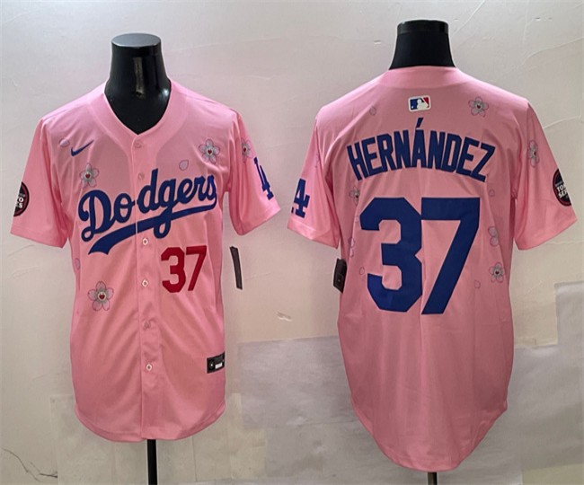 Men's Los Angeles Dodgers #37 Teoscar Hernandez Pink 2025 Tokyo Series Limited Stitched Baseball Jersey