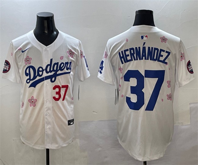 Men's Los Angeles Dodgers #37 Teoscar Hernandez White 2025 Tokyo Series Limited Stitched Baseball Jersey