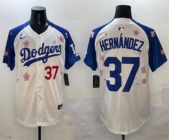 Men's Los Angeles Dodgers #37 Teoscar Hernandez White Royal 2025 Tokyo Series Limited Stitched Baseball Jersey