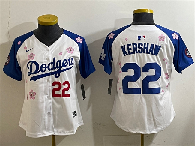 Women's Los Angeles Dodgers #22 Clayton Kershaw White Royal 2025 Tokyo Series Limited Jersey