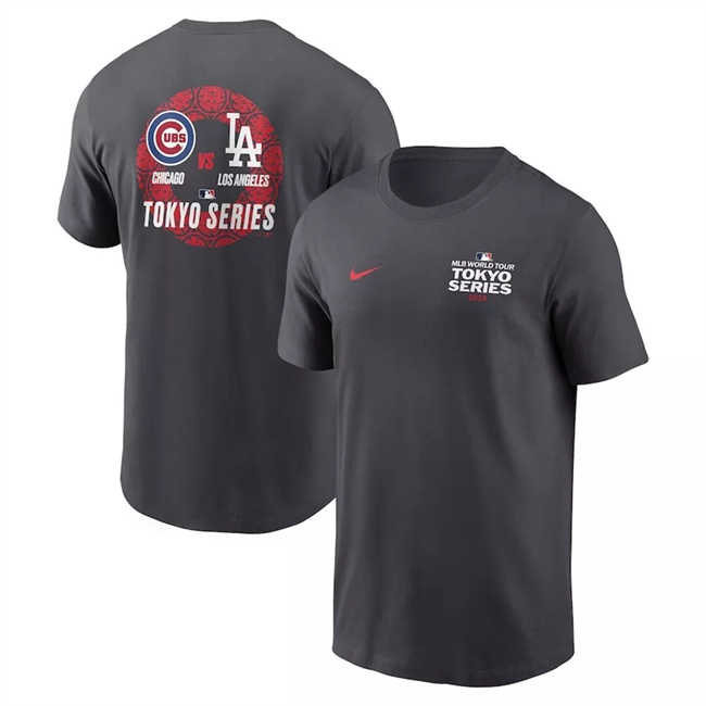 Men's Chicago Cubs vs. Los Angeles Dodgers Matchup Anthracite 2025 Tokyo Series T-Shirt