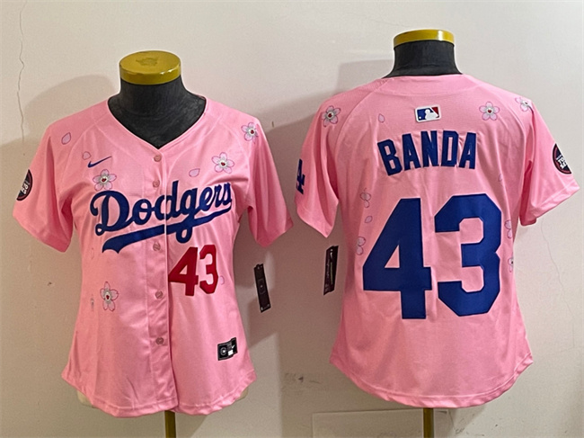 Women's Los Angeles Dodgers #43 Anthony Banda Pink 2025 Tokyo Series Limited Stitched Baseball Jersey