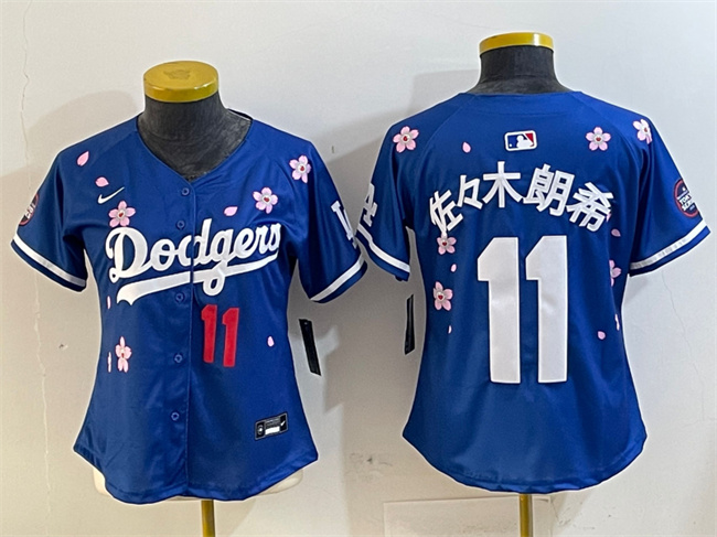 Women's Los Angeles Dodgers #11 佐々木朗希 Royal 2025 Tokyo Series Limited Stitched Baseball Jersey