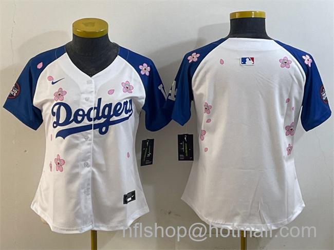 Women's Los Angeles Dodgers Blank White Royal 2025 Tokyo Series Limited Stitched Baseball Jersey