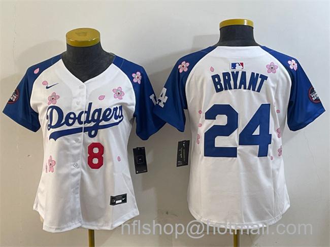 Women's Los Angeles Dodgers Front #8 Back #24 Kobe Bryant White Royal 2025 Tokyo Series Limited Stitched Baseball Jersey
