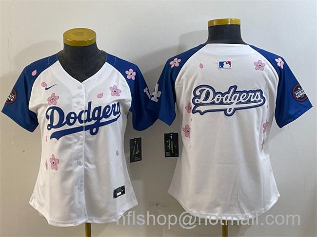 Women's Los Angeles Dodgers Team Big Logo White Royal 2025 Tokyo Series Limited Stitched Baseball Jersey