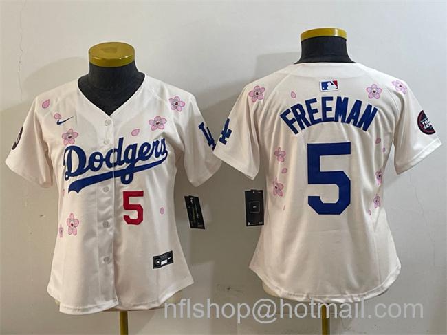 Women's Los Angeles Dodgers #5 Freddie Freeman Cream 2025 Tokyo Series Limited Stitched Baseball Jersey