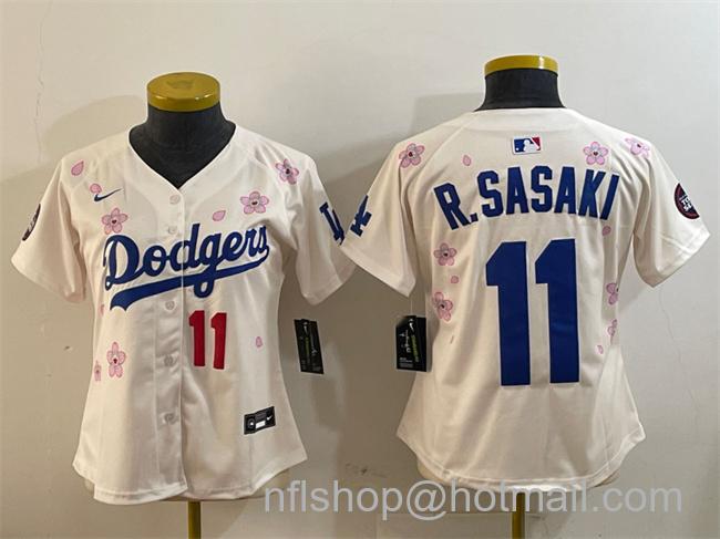Women's Los Angeles Dodgers #11 Roki Sasaki Cream 2025 Tokyo Series Limited Stitched Baseball Jersey