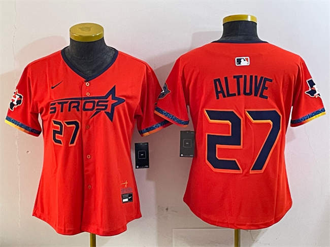 Women's Houston Astros #27 Jose Altuve Orange 2025 City Connect With Texas Patch Limited Stitched Baseball Jersey(Run Small)