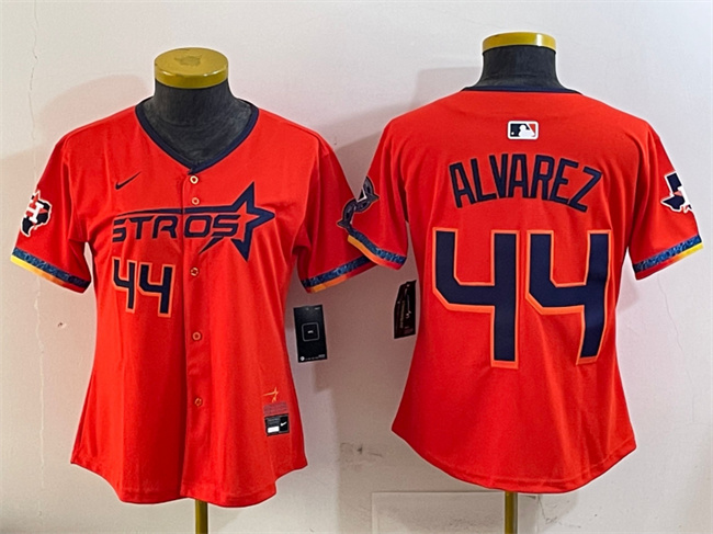 Women's Houston Astros #44 Yordan Alvarez Orange 2025 City Connect With Texas Patch Limited Stitched Baseball Jersey(Run Small)