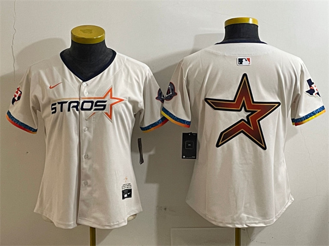Women's Houston Astros Team Big Logo Cream 2025 City Connect With Texas Patch Limited Jerseys