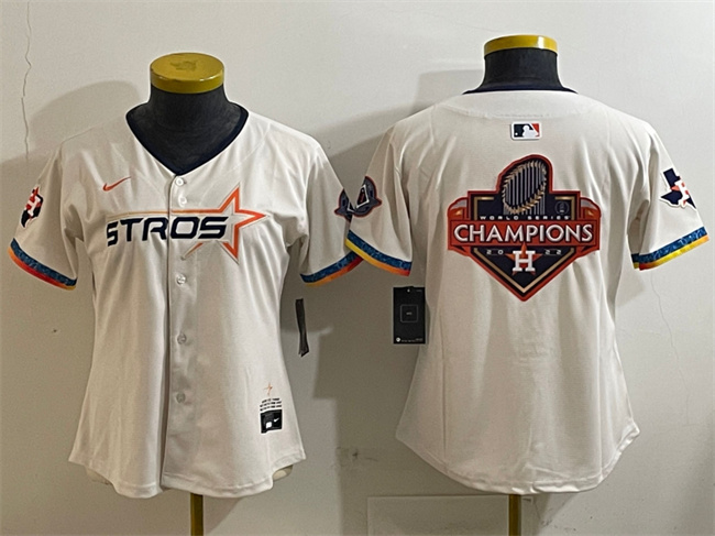 Youth Houston Astros Team Big Logo Cream 2025 City Connect With Texas Patch Limited Stitched MLB Jerseys