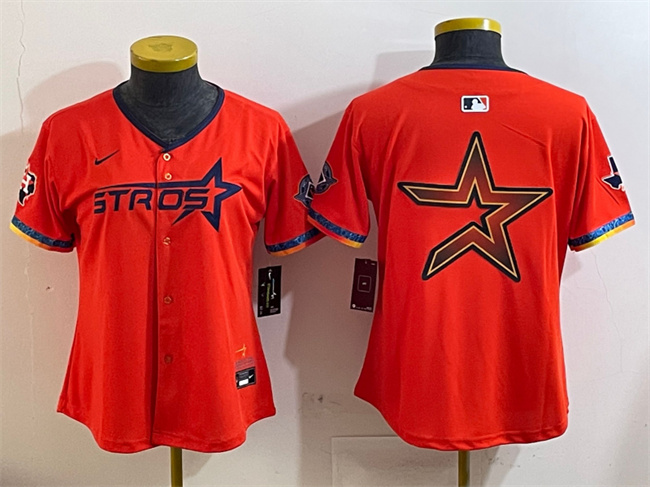 Women's Houston Astros Team Big Logo Orange 2025 City Connect With Texas Patch Limited Stitched MLB Jerseys