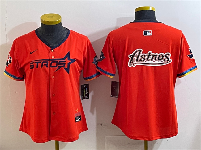 Women's Houston Astros Team Big Logo Orange 2025 City Connect With Texas Patch Limited Stitched MLB Jersey