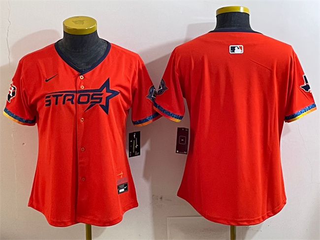 Women's Houston Astros Blank Orange 2025 City Connect With Texas Patch Limited Stitched Baseball Jersey