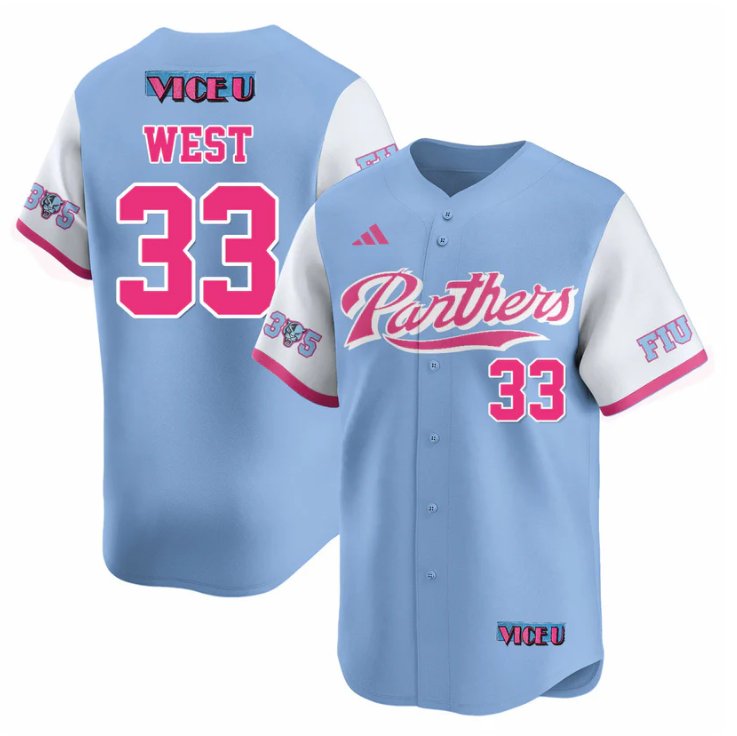 Men's Brylan West Jersey #33 FIU Panthers Baseball 2025 Vice U Stitched Blue