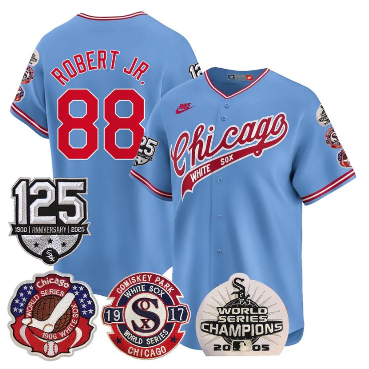 Men's Luis Robert Jr Jersey #88 Chicago White Sox 125th Anniversary World Series Champions Stitched Blue
