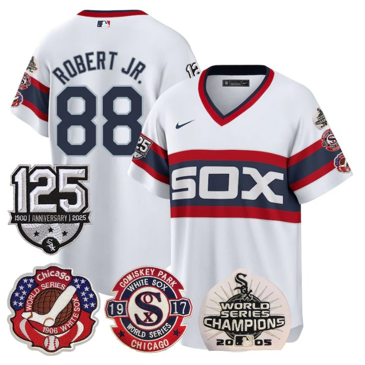 Men's Luis Robert Jr Jersey #88 Chicago White Sox 125th Anniversary World Series Champions Stitched White 1983