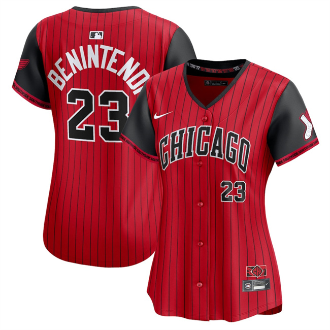 Women's Chicago White Sox #23 Andrew Benintendi Red Black 2025 City Connect Limited Stitched Baseball Jersey
