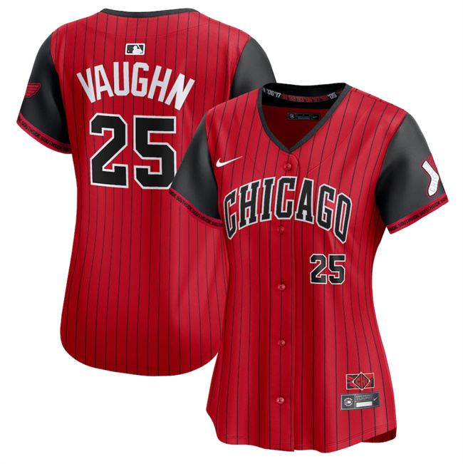 Women's Chicago White Sox #25 Andrew Vaughn Red Black 2025 City Connect Limited Stitched Baseball Jersey