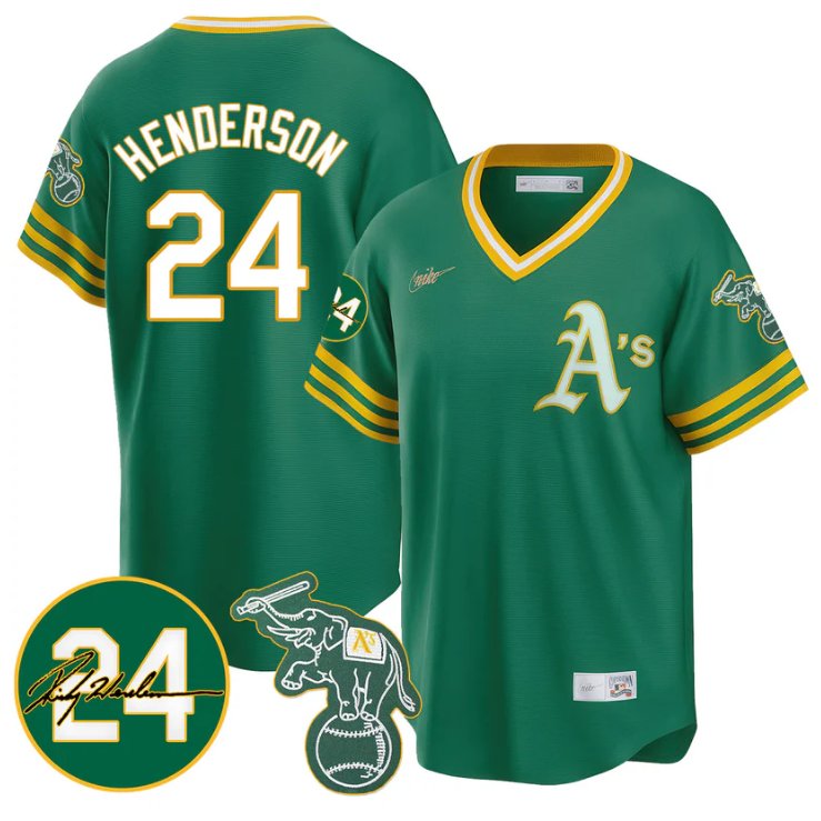 Men's Ricky Henderson Jersey #24 Oakland Athletics 2025 Rickey Henderson Memorial Stitched Throwback